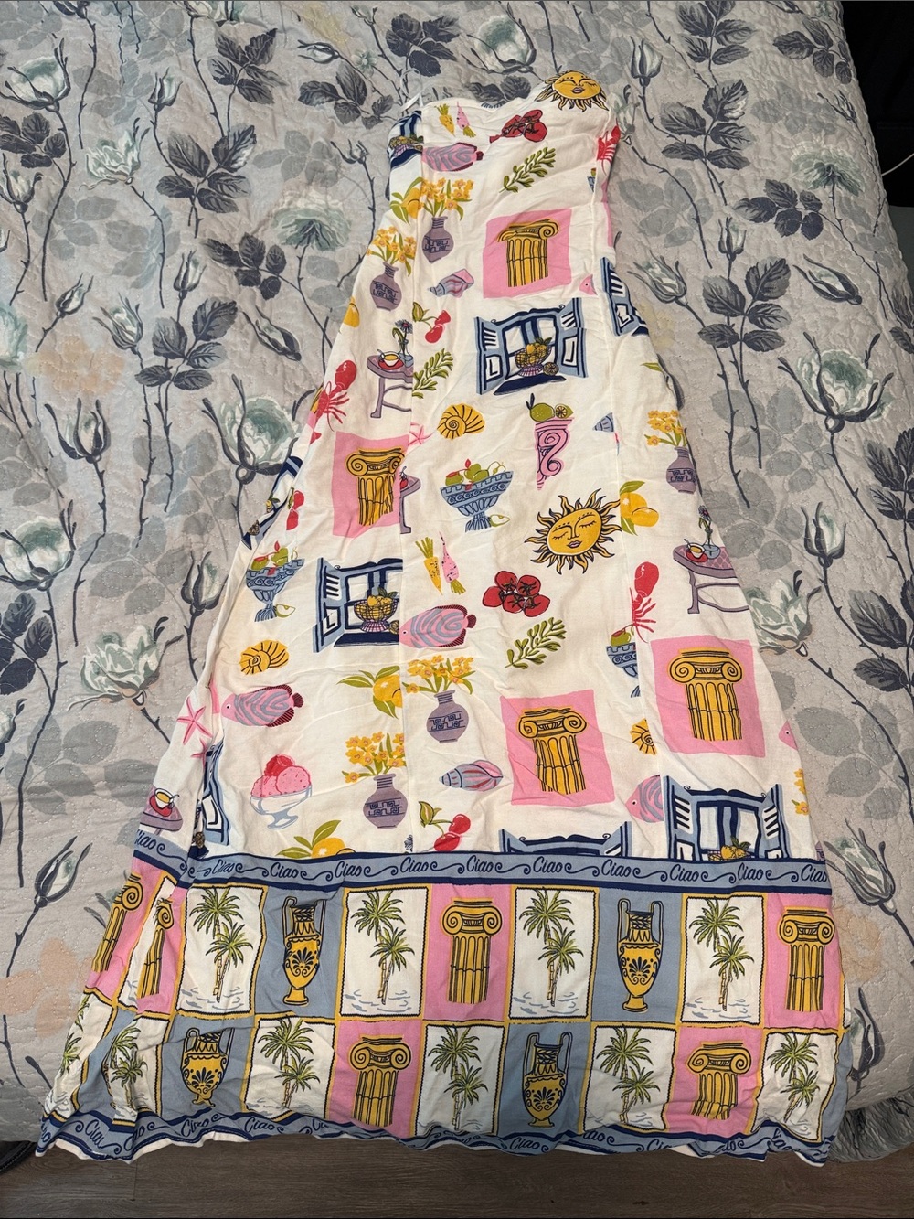 NWOT Japna linen blend strapless print dress